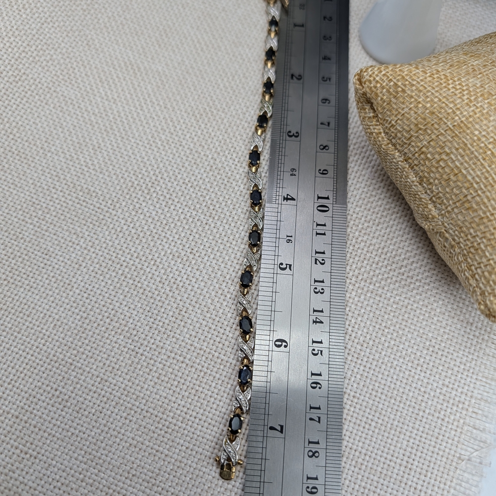 Vintage 925 Sterling Silver Gold Vermeil Black Onyx Bracelet | 7.25" | 12.2g - Picture 13 of 17